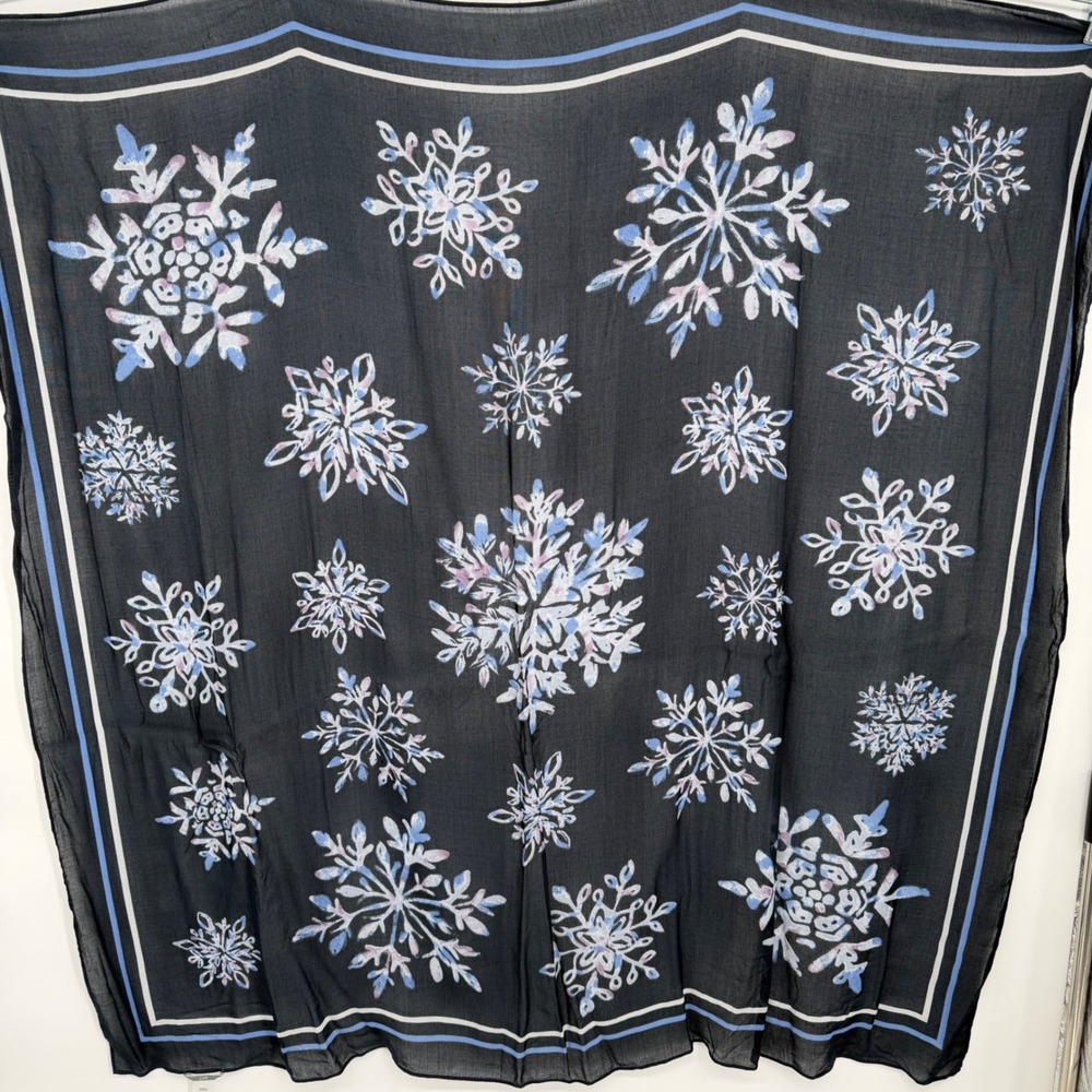 J. Jill Black Blue Snowflake Print Square Scarf 100% Viscose Rayon 40x40